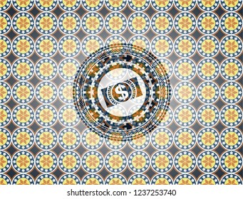 money, dollar bill icon inside arabesque style badge. arabic decoration.
