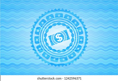 money, dollar bill icon inside water badge background.