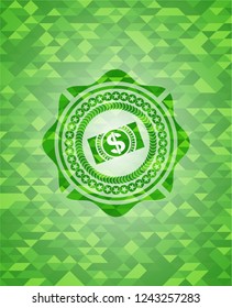 money, dollar bill icon inside realistic green mosaic emblem