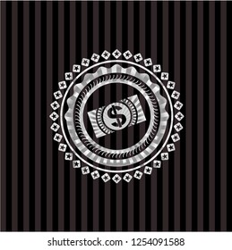 money, dollar bill icon inside silver badge or emblem