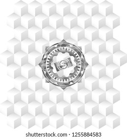money, dollar bill icon inside grey badge with geometric cube white background