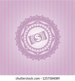 money, dollar bill icon inside vintage pink emblem