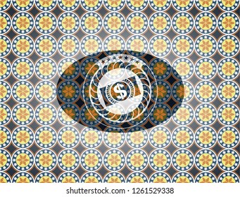 money, dollar bill icon inside arabesque style badge. arabic decoration.
