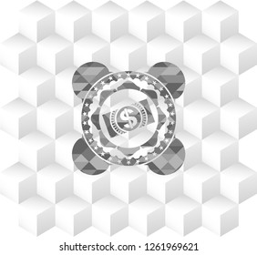 money, dollar bill icon inside grey emblem with cube white background