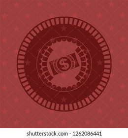 money, dollar bill icon inside red icon or emblem
