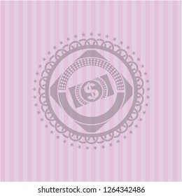 money, dollar bill icon inside realistic pink emblem