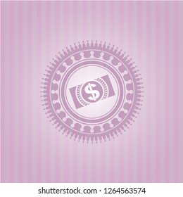 money, dollar bill icon inside retro pink emblem