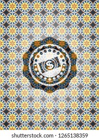 money, dollar bill icon inside arabic badge background. Arabesque decoration.