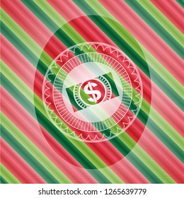 money, dollar bill icon inside christmas badge background.