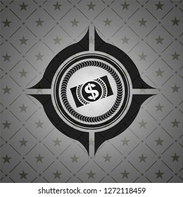 money, dollar bill icon inside dark badge or emblem