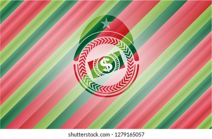 money, dollar bill icon inside christmas badge background.