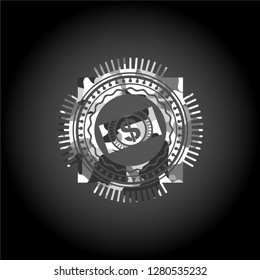 money, dollar bill icon inside grey camouflaged emblem