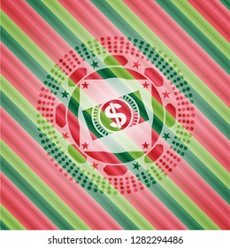 money, dollar bill icon inside christmas badge background.