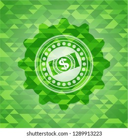 money, dollar bill icon inside realistic green emblem. Mosaic background