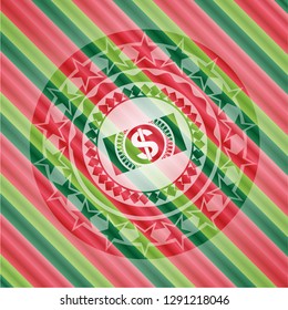 money, dollar bill icon inside christmas emblem background.