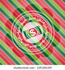 money, dollar bill icon inside christmas badge.