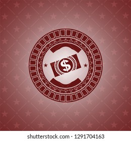 money, dollar bill icon inside red emblem