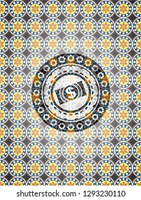 money, dollar bill icon inside arabesque badge background. arabic decoration.