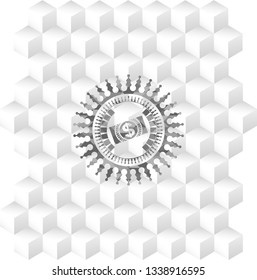 money, dollar bill icon inside realistic grey emblem with cube white background