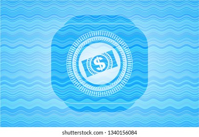 money, dollar bill icon inside water wave concept style badge.