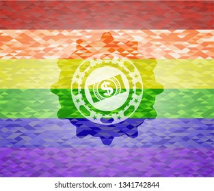 money, dollar bill icon inside lgbt colors emblem 