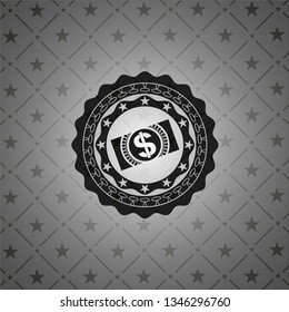 money, dollar bill icon inside dark emblem. Retro