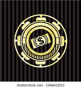 money, dollar bill icon inside shiny emblem