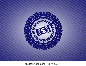 money, dollar bill icon inside denim background