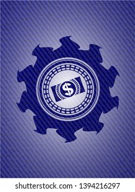 money, dollar bill icon inside jean background