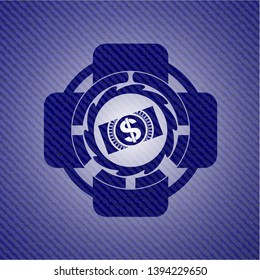 money, dollar bill icon inside jean background
