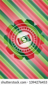 money, dollar bill icon inside christmas style badge..
