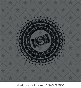money, dollar bill icon inside black emblem