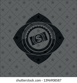 money, dollar bill icon inside black emblem. Vintage.