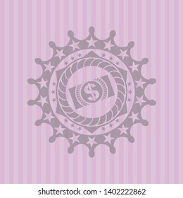 money, dollar bill icon inside pink icon or emblem