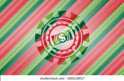 money, dollar bill icon inside christmas emblem background.