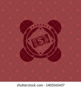 money, dollar bill icon inside red icon or emblem