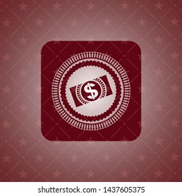 money, dollar bill icon inside red emblem. Vintage.