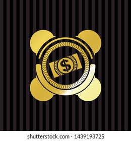 money, dollar bill icon inside gold shiny emblem