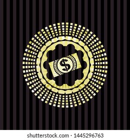 money, dollar bill icon inside gold shiny emblem