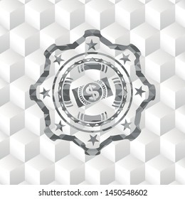 money, dollar bill icon inside grey emblem with cube white background