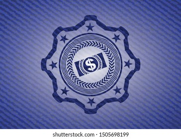 money, dollar bill icon inside denim background