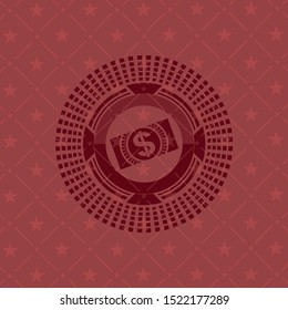 money, dollar bill icon inside red emblem