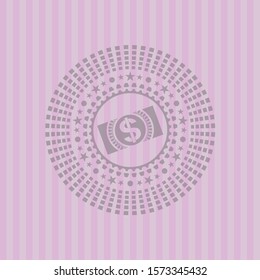 money, dollar bill icon inside vintage pink emblem