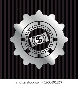 money, dollar bill icon inside silver badge or emblem