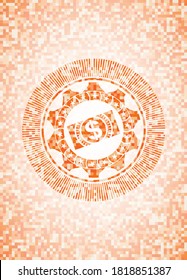 money, dollar bill icon inside abstract orange mosaic emblem with background. 