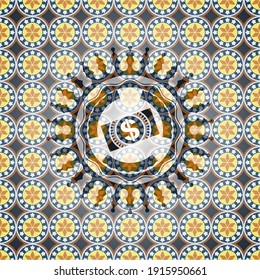 dinero, icono de la letra del dólar dentro de la insignia árabe. Decoración árabe. 