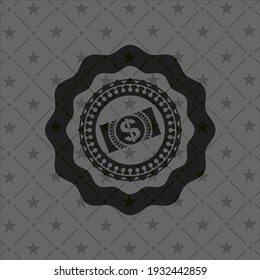 money, dollar bill icon inside dark badge or emblem. 