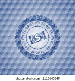 dinero, icono de la letra del dólar dentro de la placa azul con fondo geométrico. 