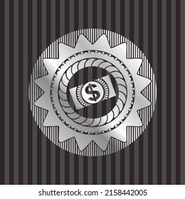 dinero, icono de la letra del dólar dentro de la placa de plata o emblema. 
