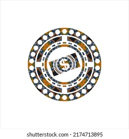 money, dollar bill icon inside arabesque emblem. arabic decoration. 